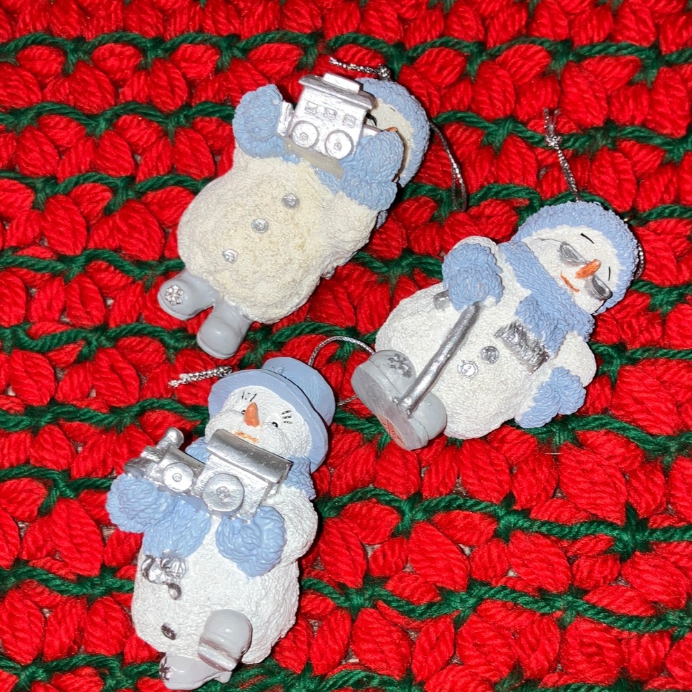 Enesco Snow Buddies Snowman Ornaments with Blue and Silver Accents Set Of 3